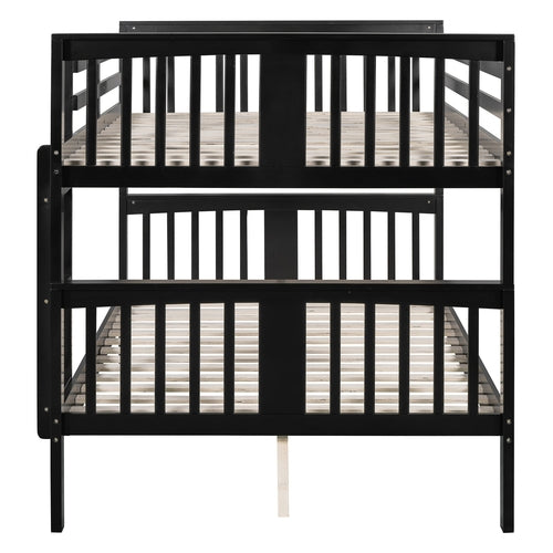 Full over Full Bunk Bed with Ladder for Bedroom, Guest Room Furniture