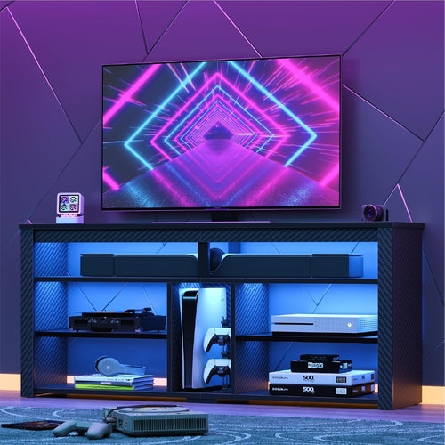 LED Tall TV Stand, Entertainment Center for 55/60/65 Inch TV, Gaming