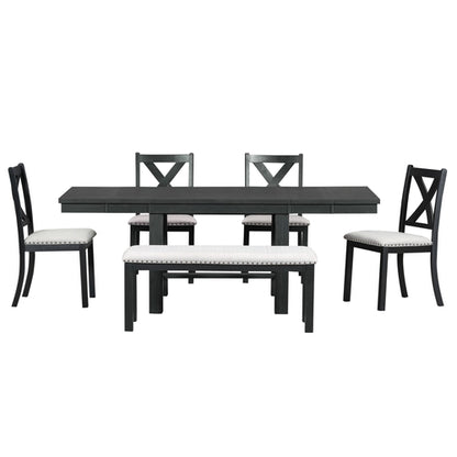 Farmhouse 82inch 6-Piece Extendable Dining Table with Footrest, 4
