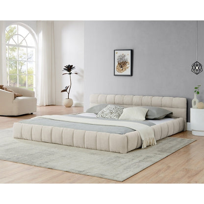 Upholstered Bed Frame with Thick Chenille Fabric, Grounded Platform