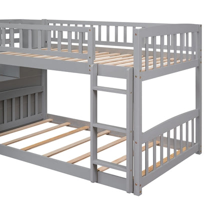 Stairway Twin over Twin Bunk Bed with Two Drawers and Slide, Gray