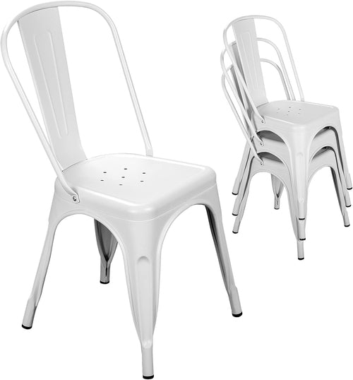 Tolix Style Metal Dining Chair White Stackable Set Of 4