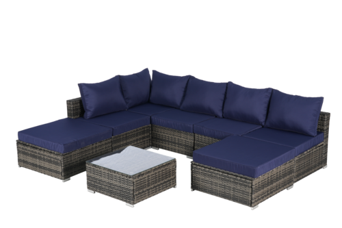8 Piece Outdoor Patio Sectional Sofa Set – Wicker Conversation Set