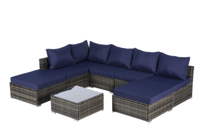8 Piece Outdoor Patio Sectional Sofa Set – Wicker Conversation Set