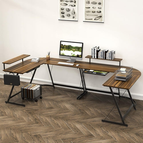 Vista L Shape Desk With Monitor Stand Walnut Finish