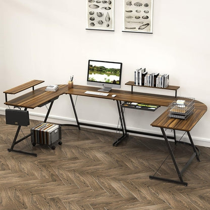 Vista L Shape Desk With Monitor Stand Walnut Finish
