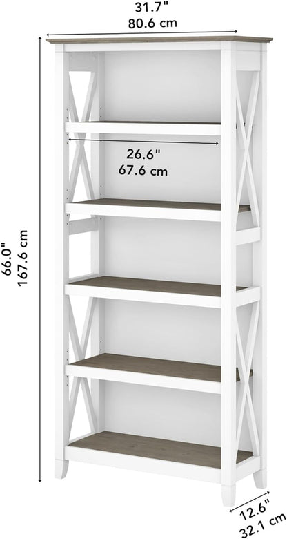 Bush Furniture Key West 66 Inch Bookcase Shiplap Gray White