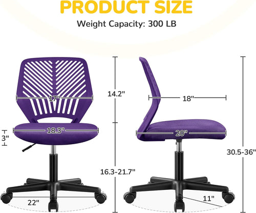 Students Cute Desk Chair Low-Back Armless Study Chair W/Lumbar Support