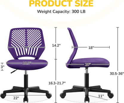 Students Cute Desk Chair Low-Back Armless Study Chair W/Lumbar Support