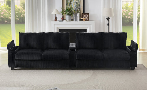 Modern 4-Seater Corduroy Sofa Couch with USB Ports, Hidden Storage and