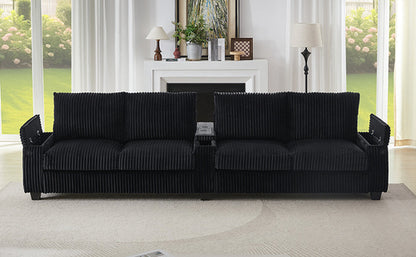 Modern 4-Seater Corduroy Sofa Couch with USB Ports, Hidden Storage and