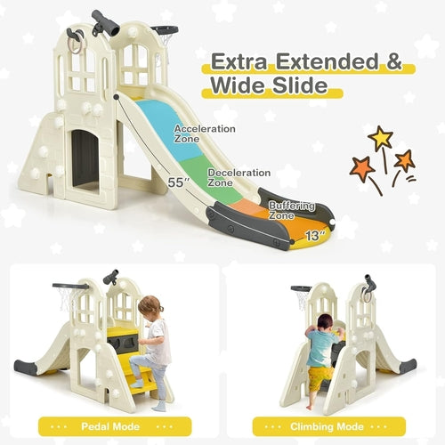 7-in-1 Kids Playhouse Slide Cottage Picnic Yellow