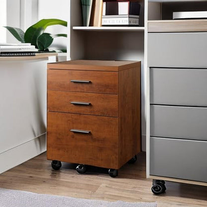 Walnut 3 Drawer File Cabinet For Home Office Under Desk With Rolling