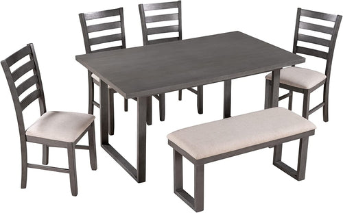 6 Piece Rustic Wood Dining Table Set With Bench And Chairs