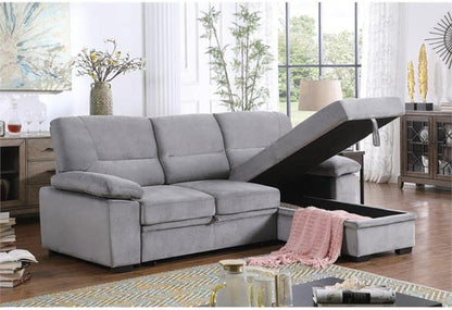 Gray Velvet Reversible Sleeper Sectional Sofa With Storage