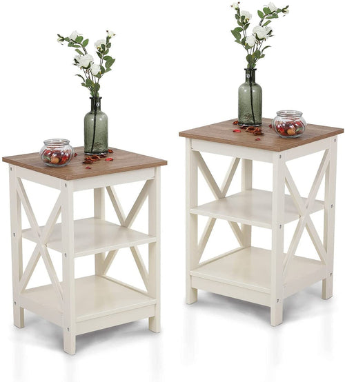 Rustic Ivory End Table Set Of 2 With Shelves 23.6 Inch