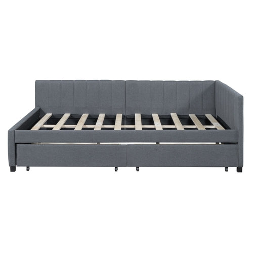 Upholstered Daybed with 2 Storage Drawers Sofa Bed Frame, Linen Fabric