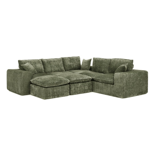 Modern Boucle L-Shaped Sectional Sofa with Two Moveable Ottomans,