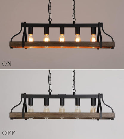 Rustic 5 Light Linear Chandelier Kitchen Island Black