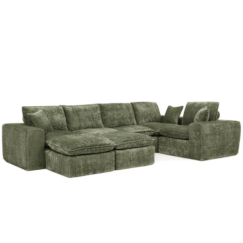 Modern Boucle L-Shaped Sectional Sofa with Two Moveable Ottomans,