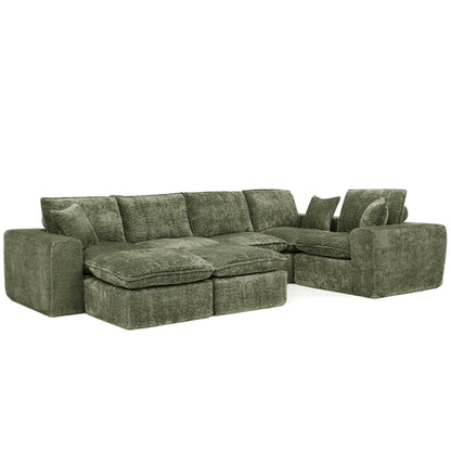 Modern Boucle L-Shaped Sectional Sofa with Two Moveable Ottomans,