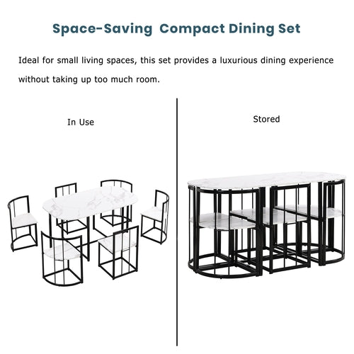 Modern 7-Piece Dining Table Set with Faux Marble Compact 55Inch