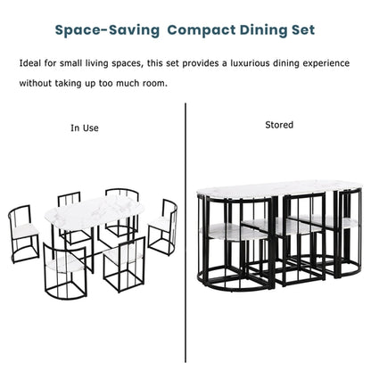 Modern 7-Piece Dining Table Set with Faux Marble Compact 55Inch