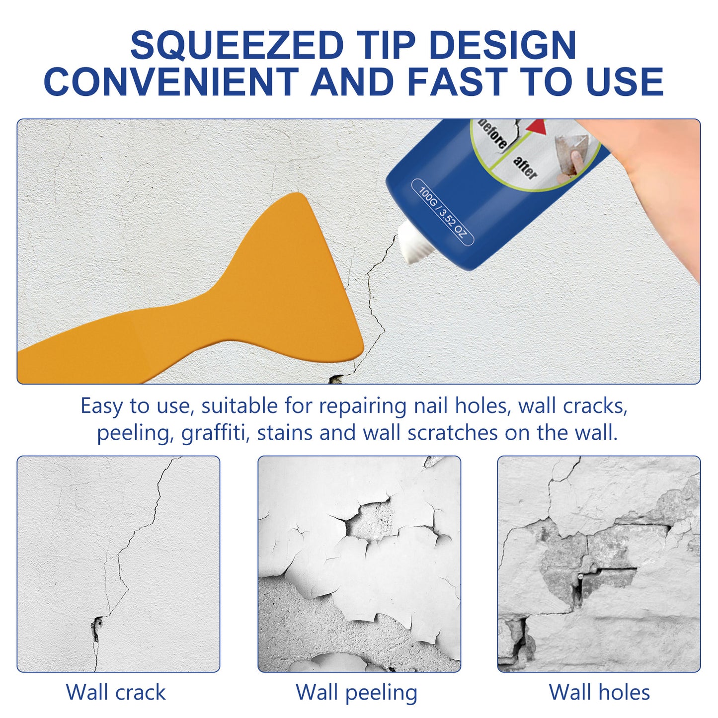 Wall Repair Paste, Home White Wall Crack Repair Plaster To Cover Mildew Stain Renovation