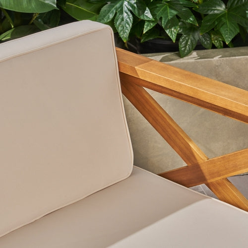 ALCOVE L-Shape Sofa Set Beige Acacia Wood with Water-Resistant
