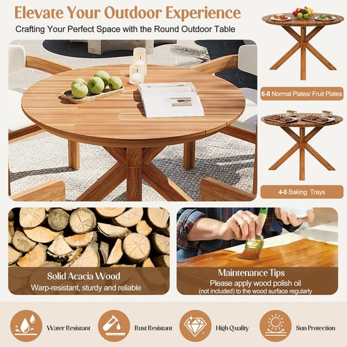 5-Piece Outdoor Acacia Wood Round Dining Set, Solid Wood Patio Table