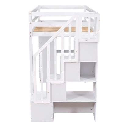 Twin size Loft Bed with Storage Drawers and Stairs, Wooden Loft Bed