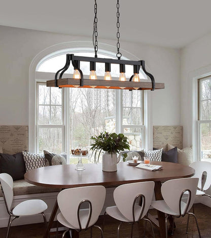 Rustic 5 Light Linear Chandelier Kitchen Island Black