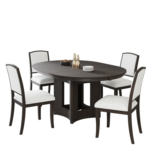 Farmhouse Extendable Round Dining Table Set for 4, 5-Piece Kitchen