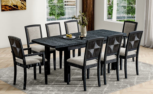 Rustic Extendable Dining Table Set with Removable Leaf, 6 Upholstered
