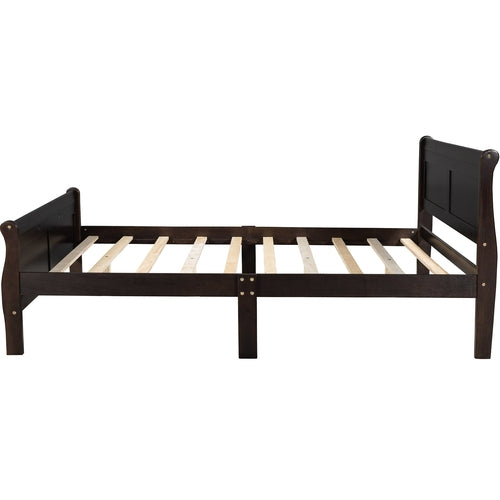 Wood Platform Bed with Headboard and Wooden Slat Support