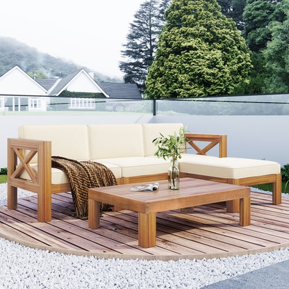 Outdoor Backyard Patio Wood 5-Piece Sectional Sofa Seating Group Set