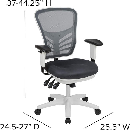 Nicholas Gray And White Mesh Mid Back Swivel Office Chair With
