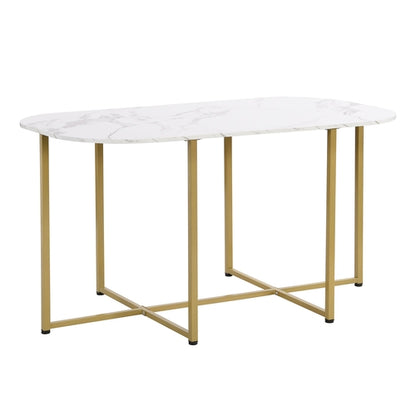 Modern 7-Piece Dining Table Set with Faux Marble Compact 55Inch