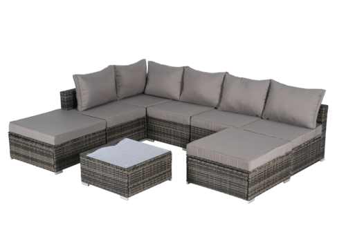 8 Piece Outdoor Patio Sectional Sofa Set – Wicker Conversation Set