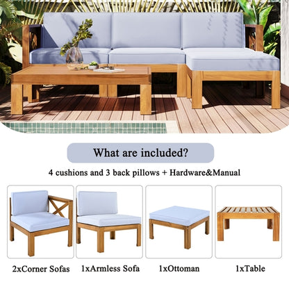 Outdoor Backyard Patio Wood 5-Piece Sectional Sofa Seating Group Set