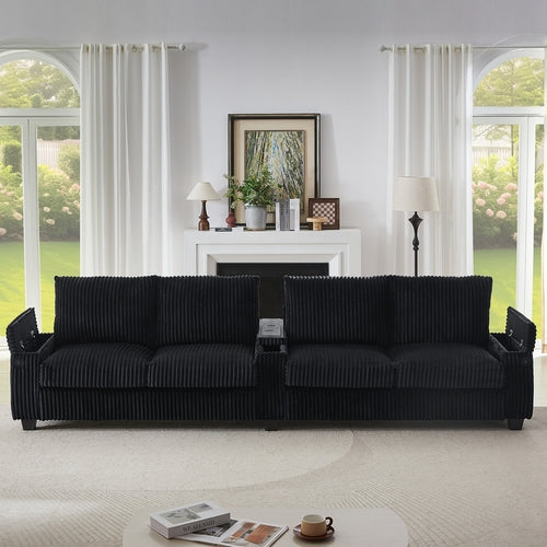 Modern 4-Seater Corduroy Sofa Couch with USB Ports, Hidden Storage and