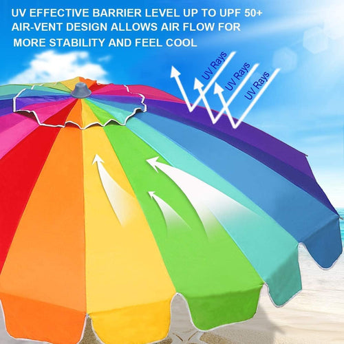 7.5Ft Heavy Duty Beach Umbrella UV 50 Protection Tilt