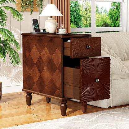 2 Drawer Modern Sofa Side Table, Narrow Side Table, Slim Nightstand