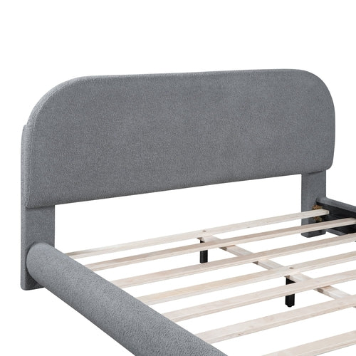 Teddy Fleece Upholstered Platform Bed with Thick Fabric, Solid Frame