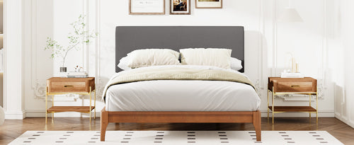 Full Size Solid Dry Bamboo Wood 12 Inch Platform Bed, with Gray Curved