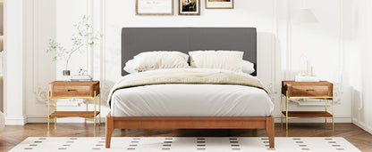 Full Size Solid Dry Bamboo Wood 12 Inch Platform Bed, with Gray Curved