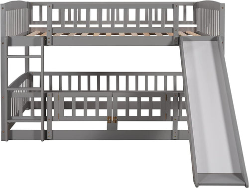 Gray Bunk Bed With Slide And Ladder For Kids Bedroom