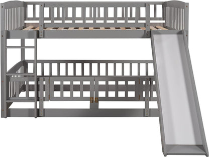 Gray Bunk Bed With Slide And Ladder For Kids Bedroom
