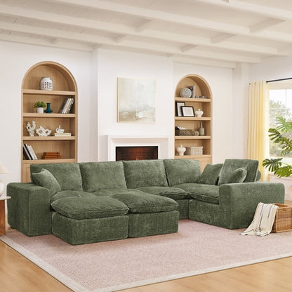 Modern Boucle L-Shaped Sectional Sofa with Two Moveable Ottomans,