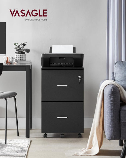 Two Drawer File Cabinet For Home Office A4 Size Black Honey Finish